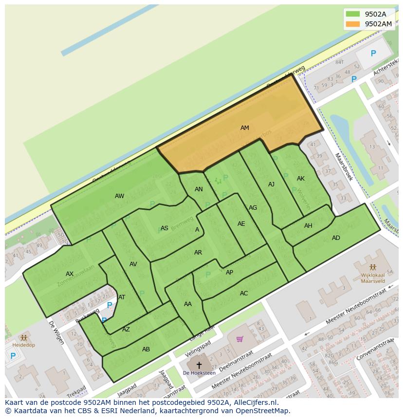 Afbeelding van het postcodegebied 9502 AM op de kaart.