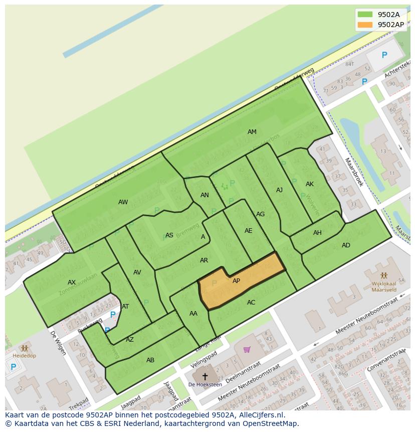 Afbeelding van het postcodegebied 9502 AP op de kaart.