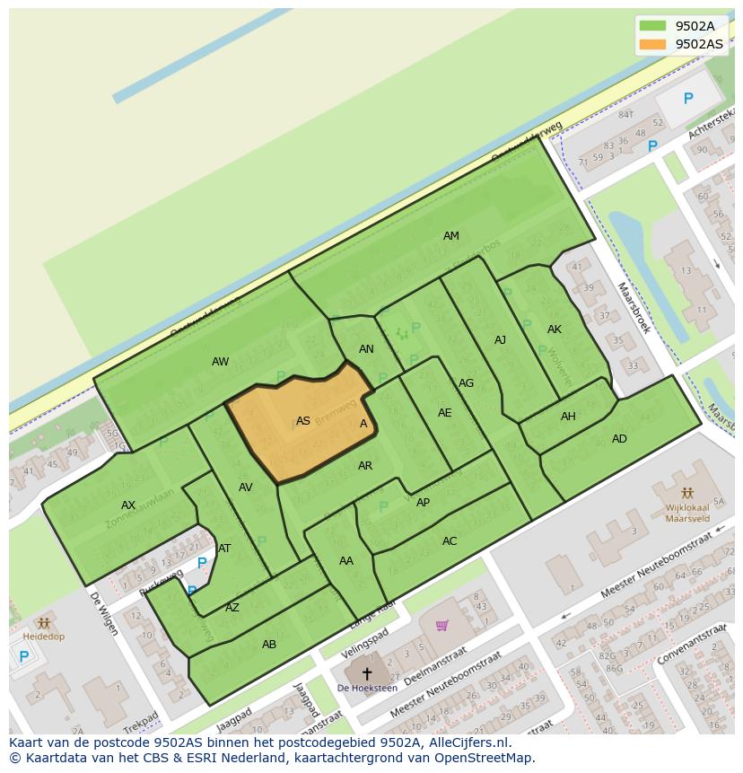 Afbeelding van het postcodegebied 9502 AS op de kaart.