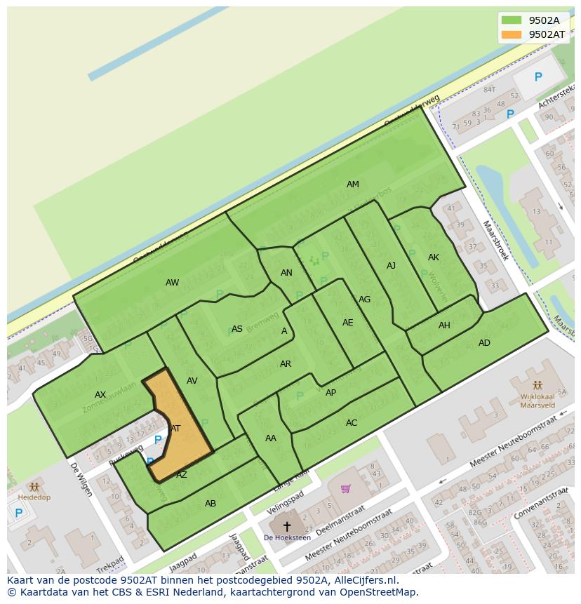 Afbeelding van het postcodegebied 9502 AT op de kaart.