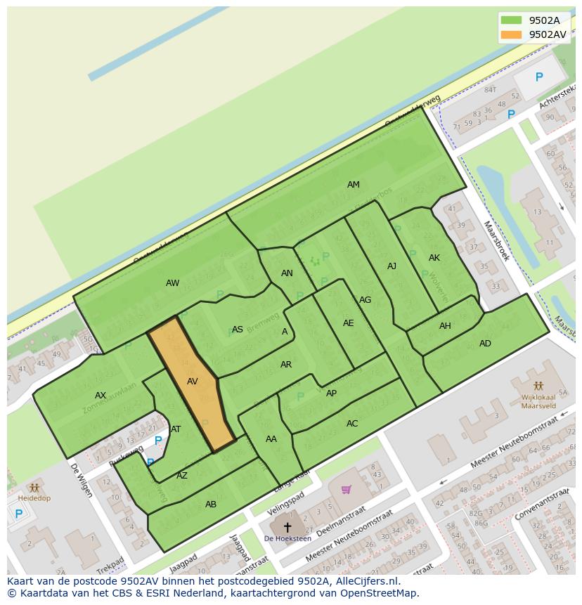 Afbeelding van het postcodegebied 9502 AV op de kaart.