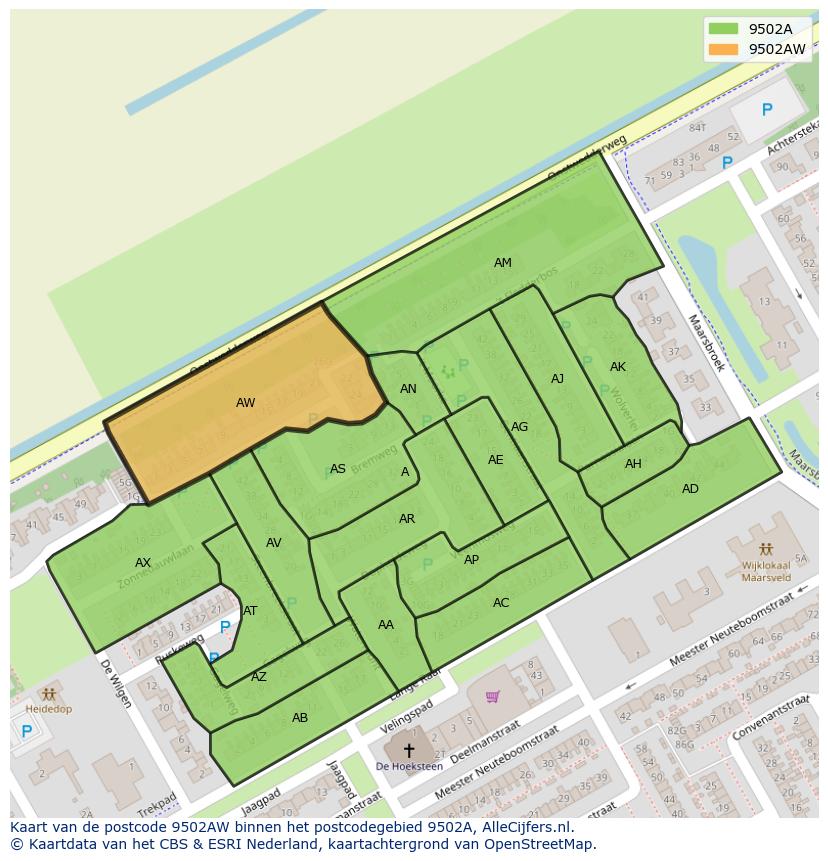 Afbeelding van het postcodegebied 9502 AW op de kaart.