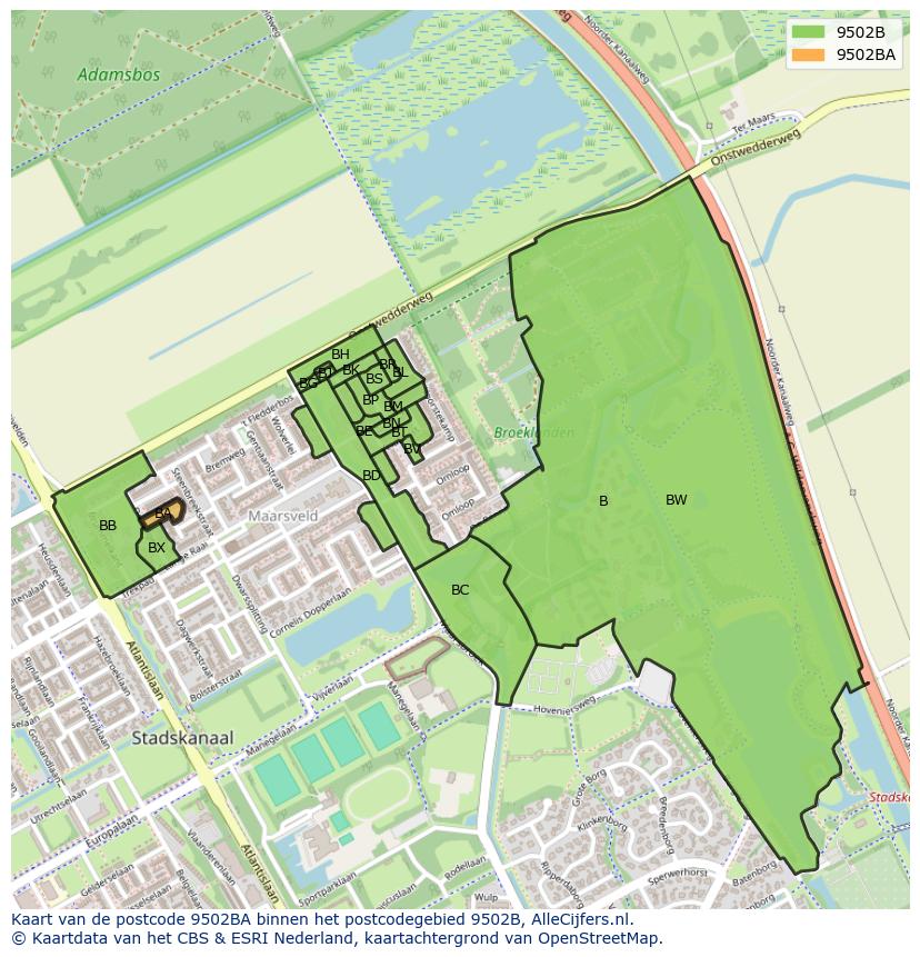 Afbeelding van het postcodegebied 9502 BA op de kaart.