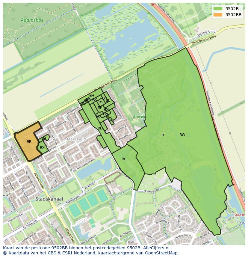 Afbeelding van het postcodegebied 9502 BB op de kaart.