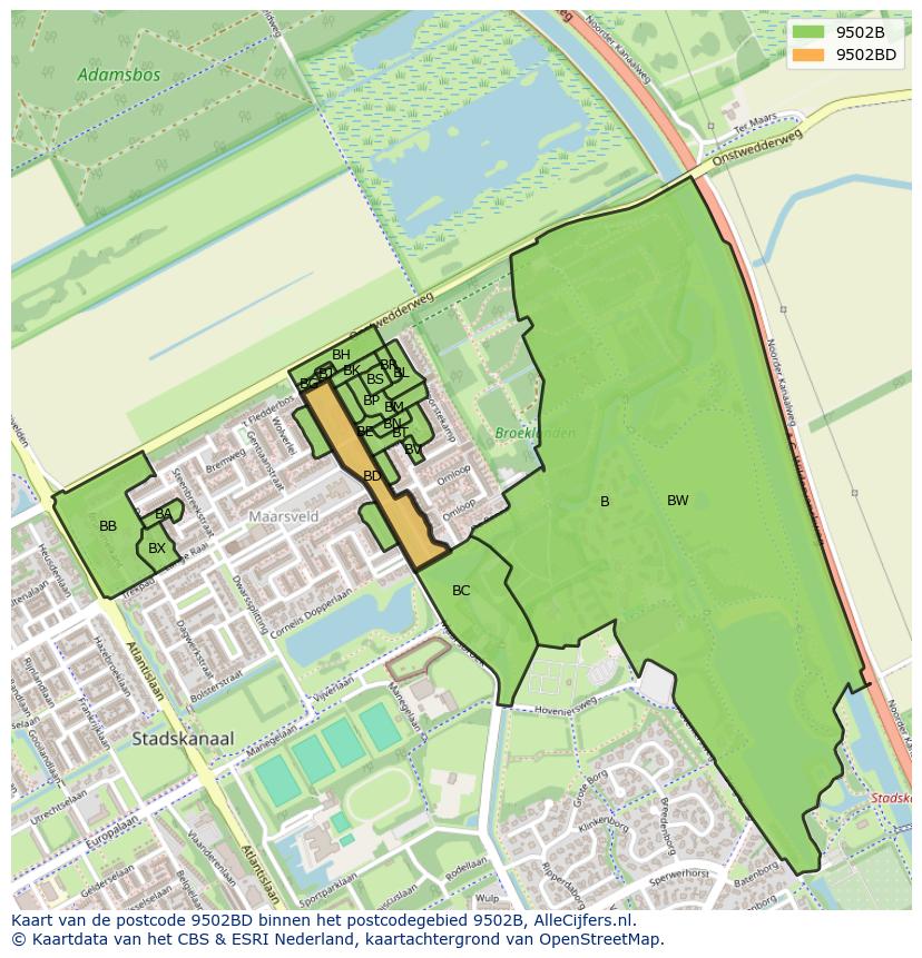 Afbeelding van het postcodegebied 9502 BD op de kaart.