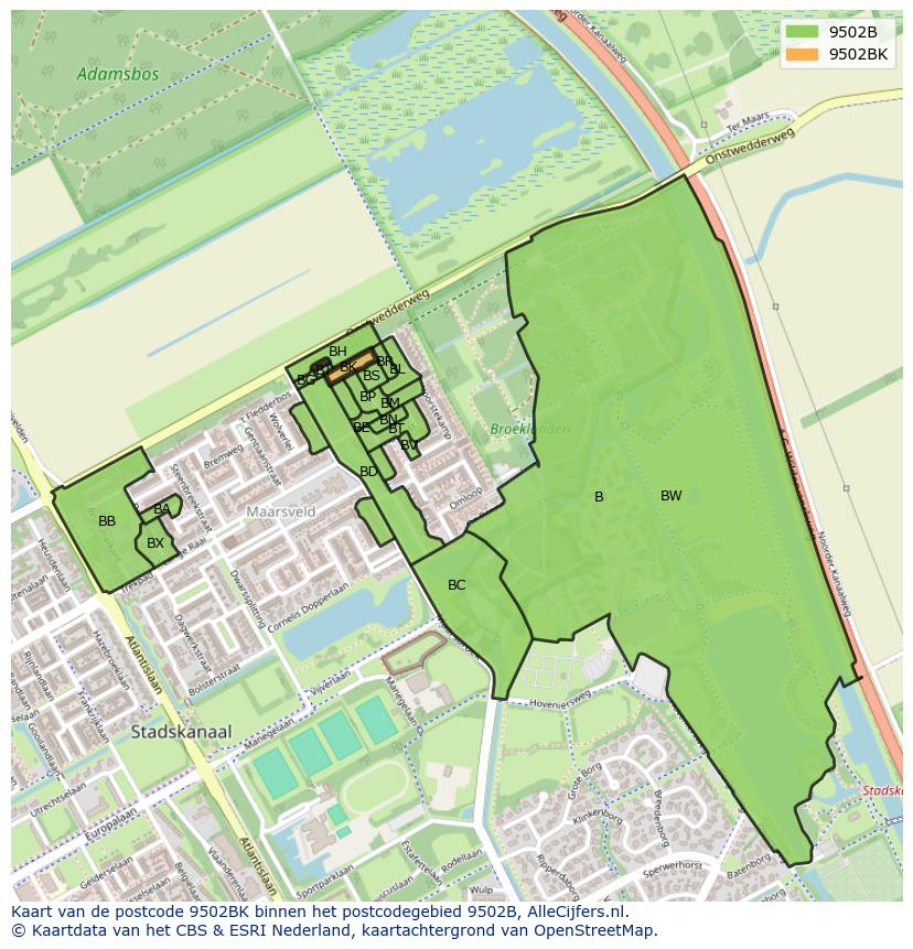 Afbeelding van het postcodegebied 9502 BK op de kaart.