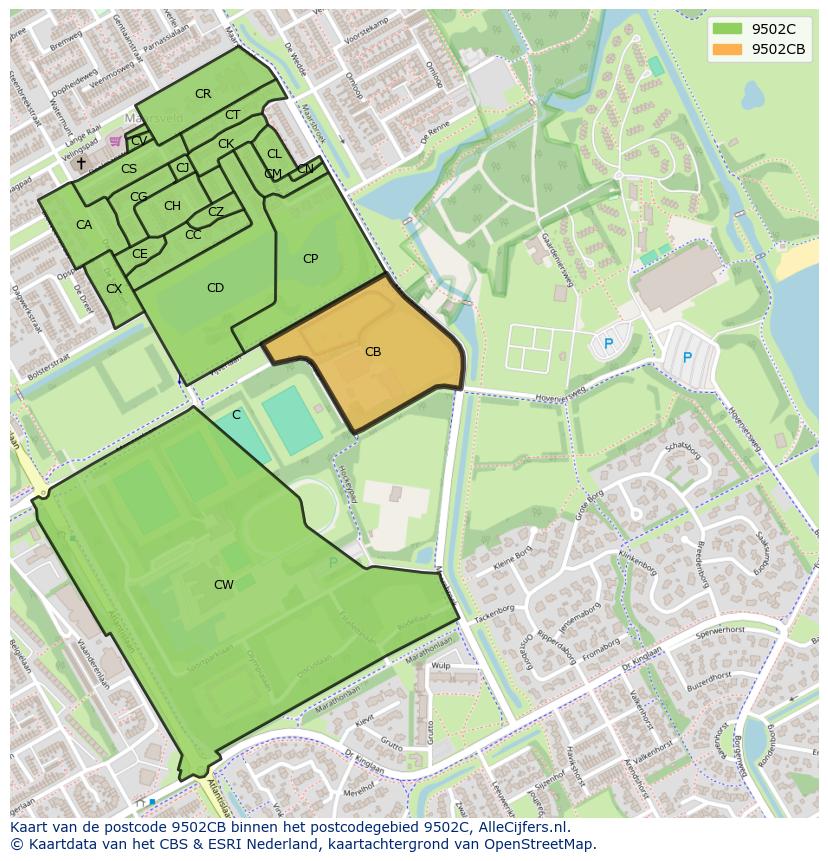Afbeelding van het postcodegebied 9502 CB op de kaart.