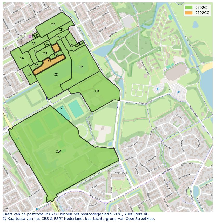 Afbeelding van het postcodegebied 9502 CC op de kaart.