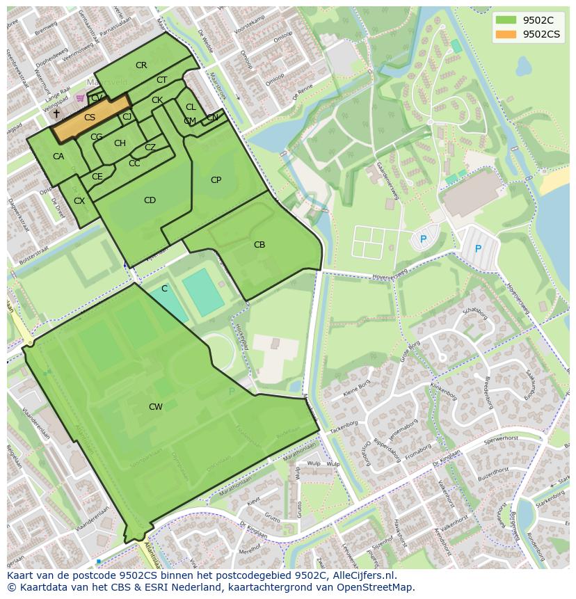 Afbeelding van het postcodegebied 9502 CS op de kaart.