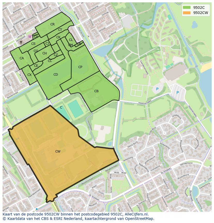 Afbeelding van het postcodegebied 9502 CW op de kaart.