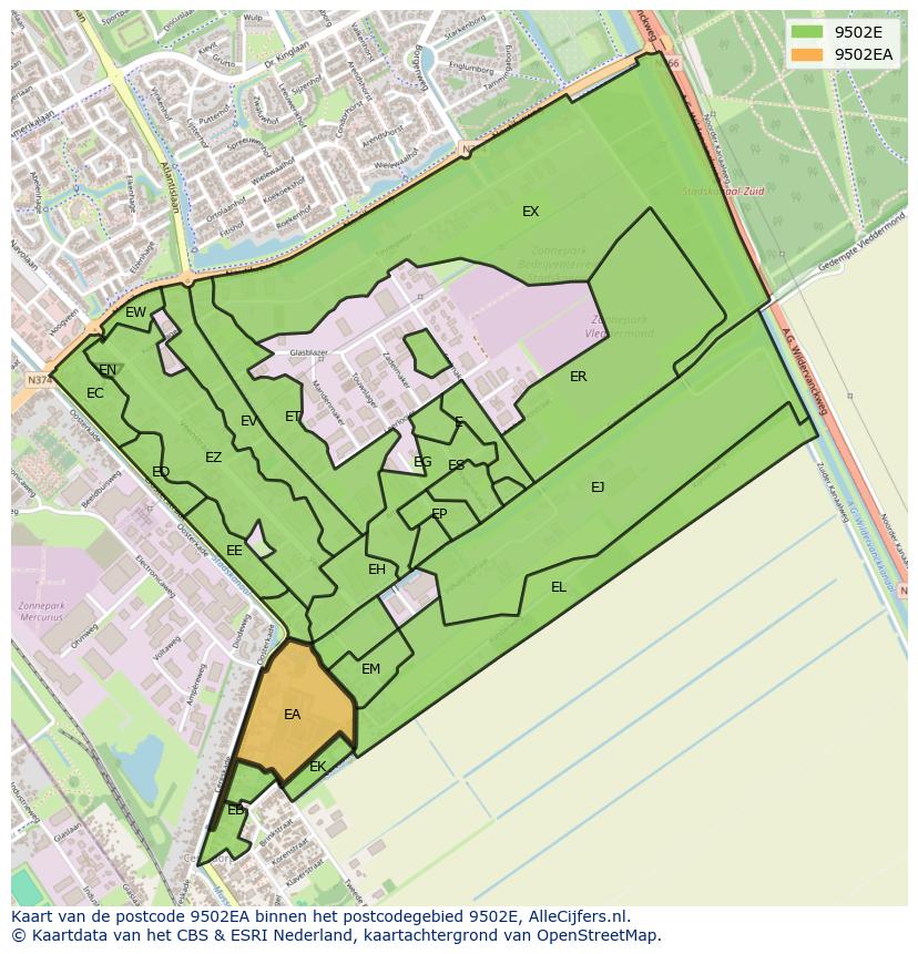 Afbeelding van het postcodegebied 9502 EA op de kaart.