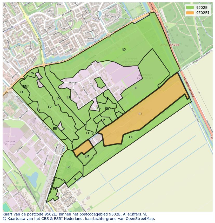 Afbeelding van het postcodegebied 9502 EJ op de kaart.