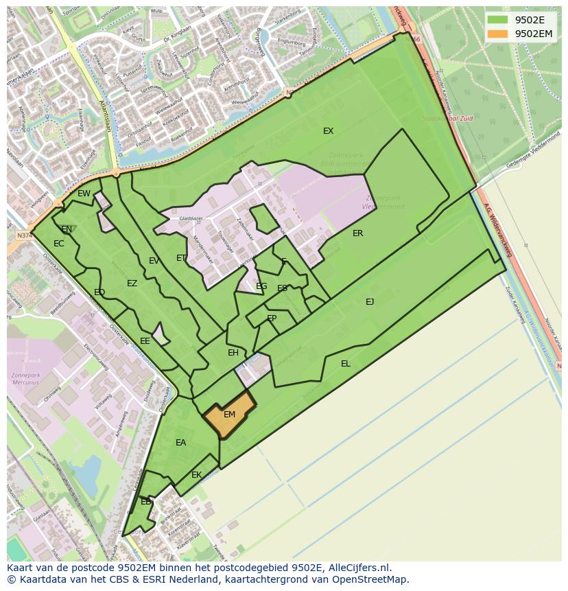 Afbeelding van het postcodegebied 9502 EM op de kaart.