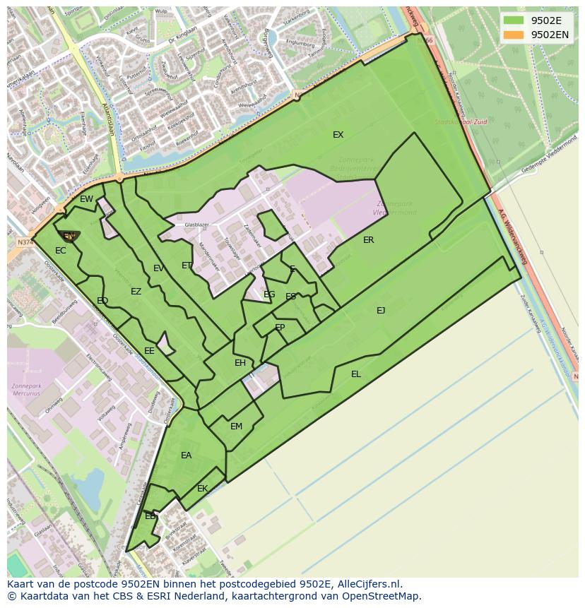 Afbeelding van het postcodegebied 9502 EN op de kaart.
