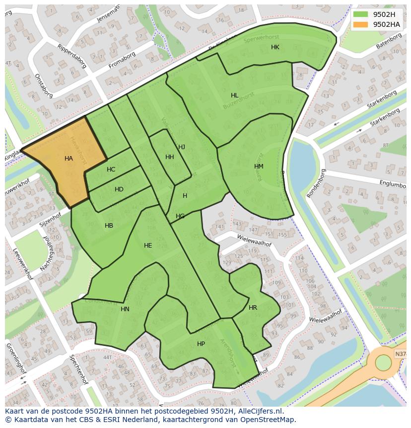 Afbeelding van het postcodegebied 9502 HA op de kaart.