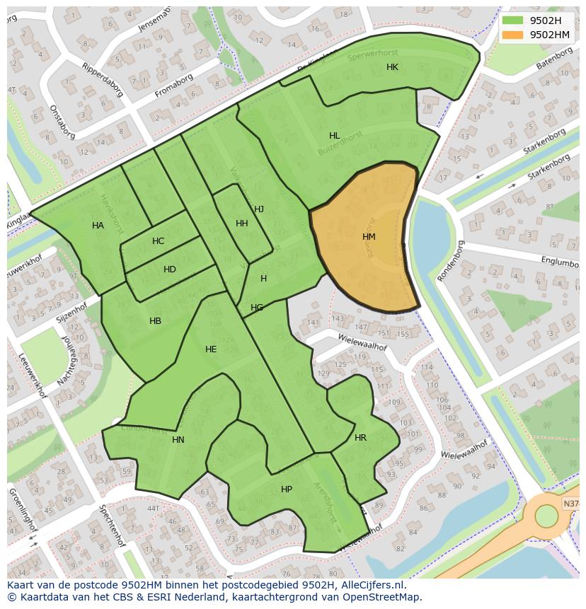 Afbeelding van het postcodegebied 9502 HM op de kaart.