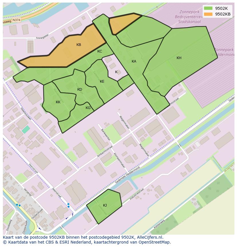 Afbeelding van het postcodegebied 9502 KB op de kaart.