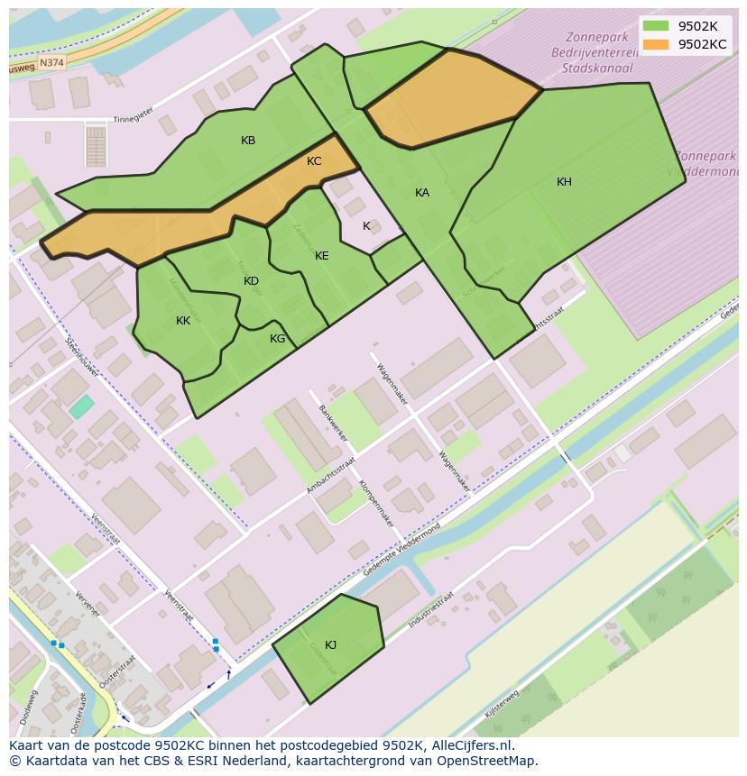 Afbeelding van het postcodegebied 9502 KC op de kaart.