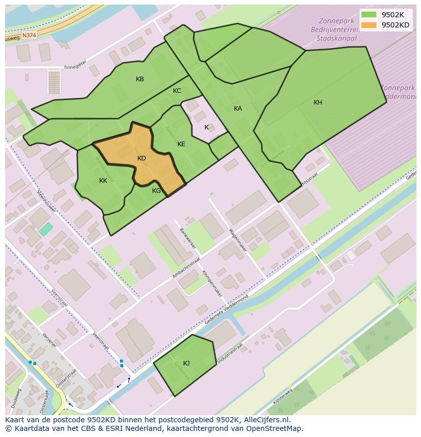 Afbeelding van het postcodegebied 9502 KD op de kaart.