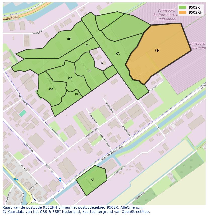 Afbeelding van het postcodegebied 9502 KH op de kaart.