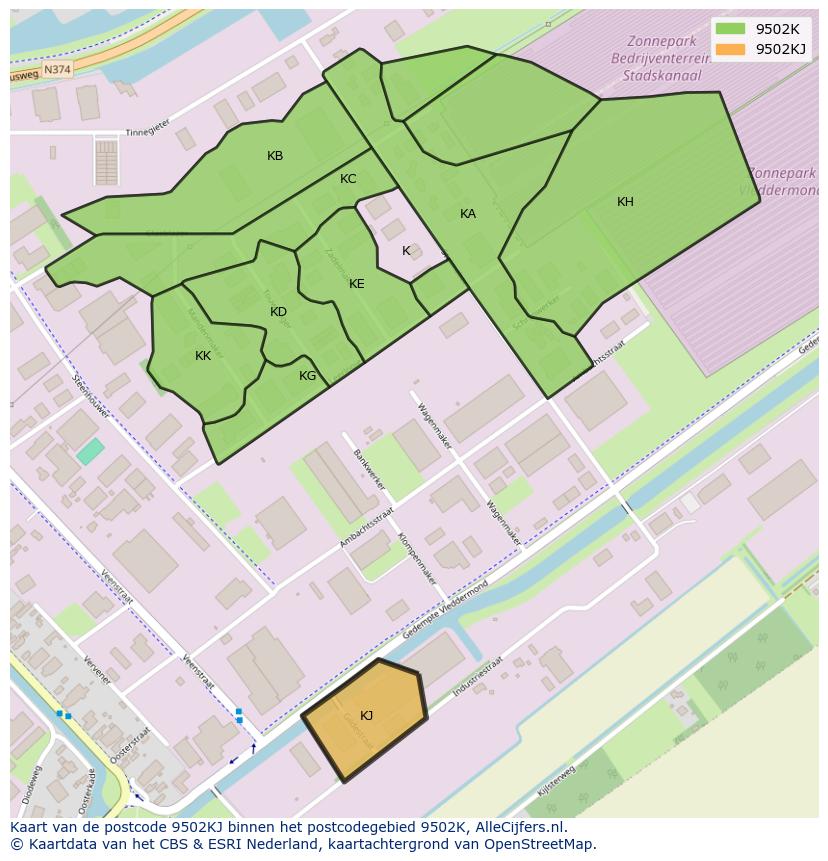 Afbeelding van het postcodegebied 9502 KJ op de kaart.