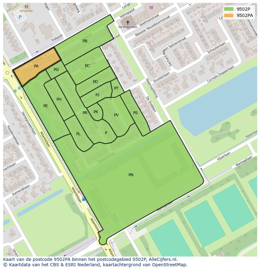 Afbeelding van het postcodegebied 9502 PA op de kaart.