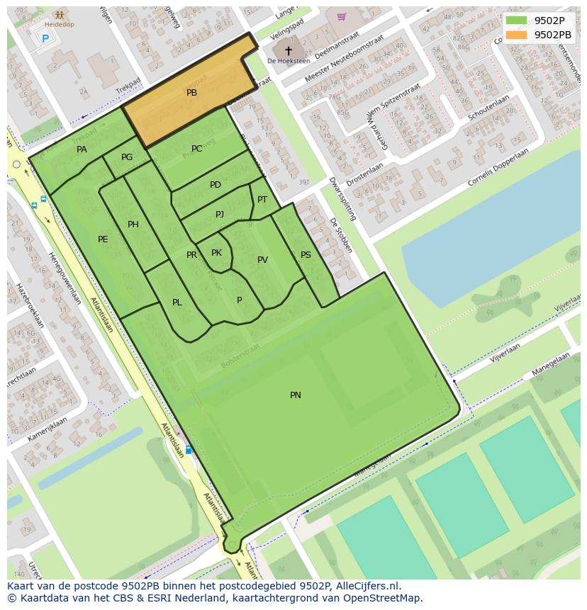Afbeelding van het postcodegebied 9502 PB op de kaart.