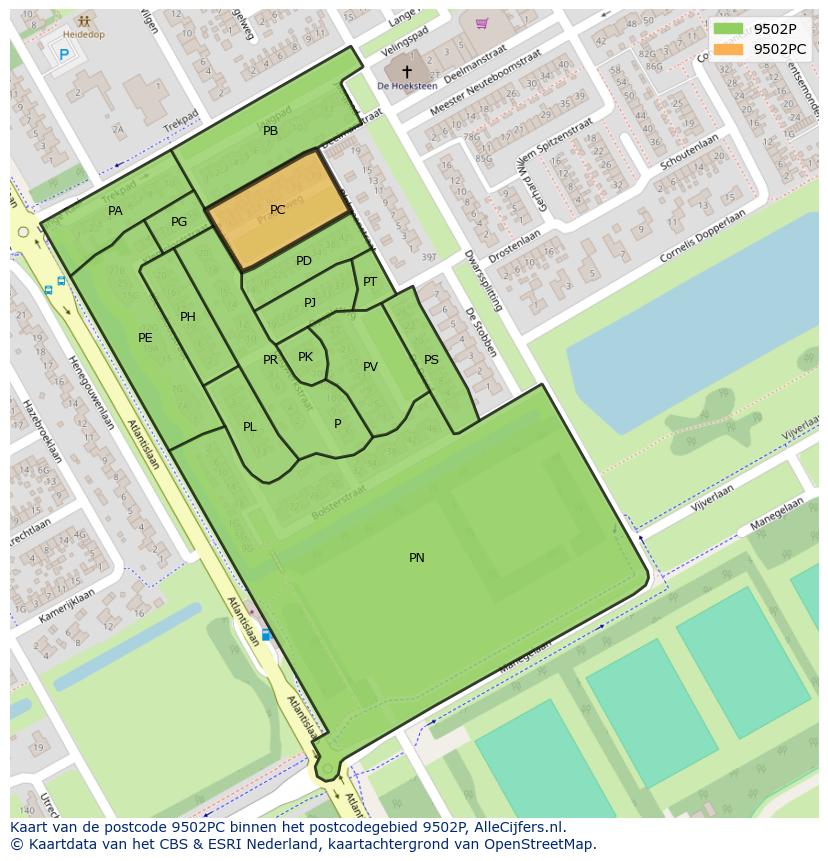 Afbeelding van het postcodegebied 9502 PC op de kaart.