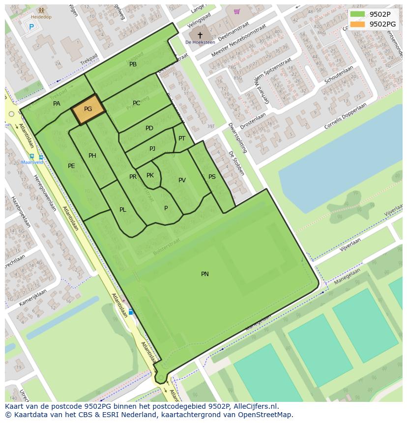 Afbeelding van het postcodegebied 9502 PG op de kaart.