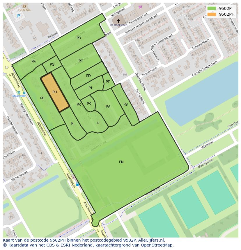Afbeelding van het postcodegebied 9502 PH op de kaart.