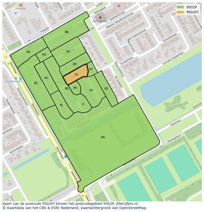 Afbeelding van het postcodegebied 9502 PJ op de kaart.