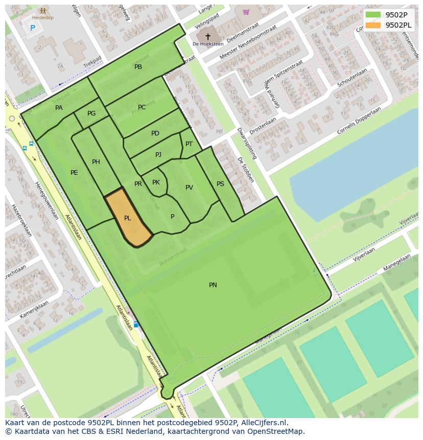 Afbeelding van het postcodegebied 9502 PL op de kaart.