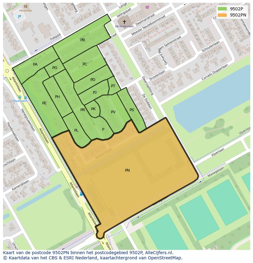 Afbeelding van het postcodegebied 9502 PN op de kaart.