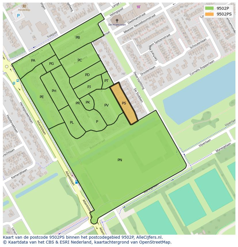 Afbeelding van het postcodegebied 9502 PS op de kaart.