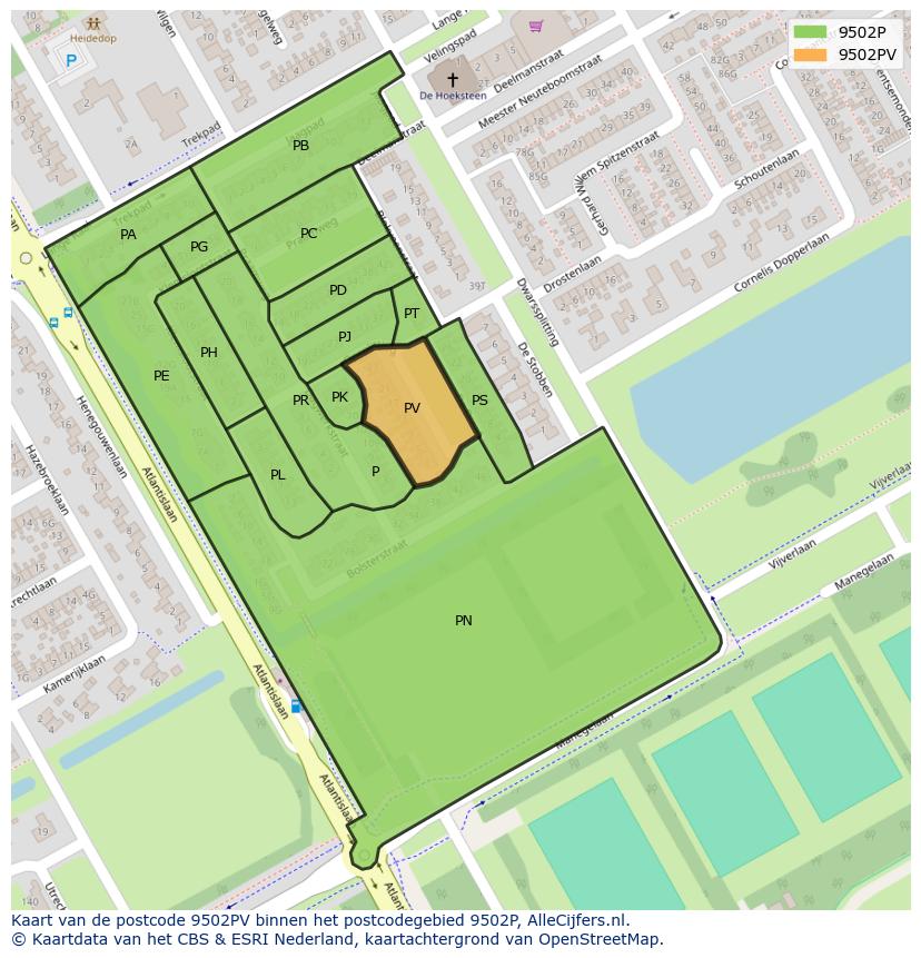 Afbeelding van het postcodegebied 9502 PV op de kaart.
