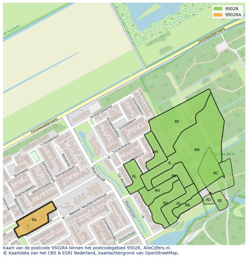 Afbeelding van het postcodegebied 9502 RA op de kaart.
