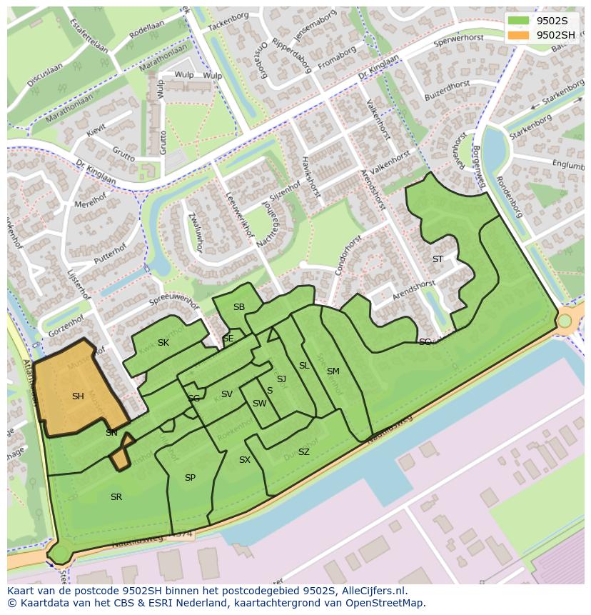 Afbeelding van het postcodegebied 9502 SH op de kaart.