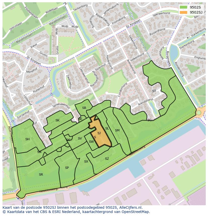 Afbeelding van het postcodegebied 9502 SJ op de kaart.