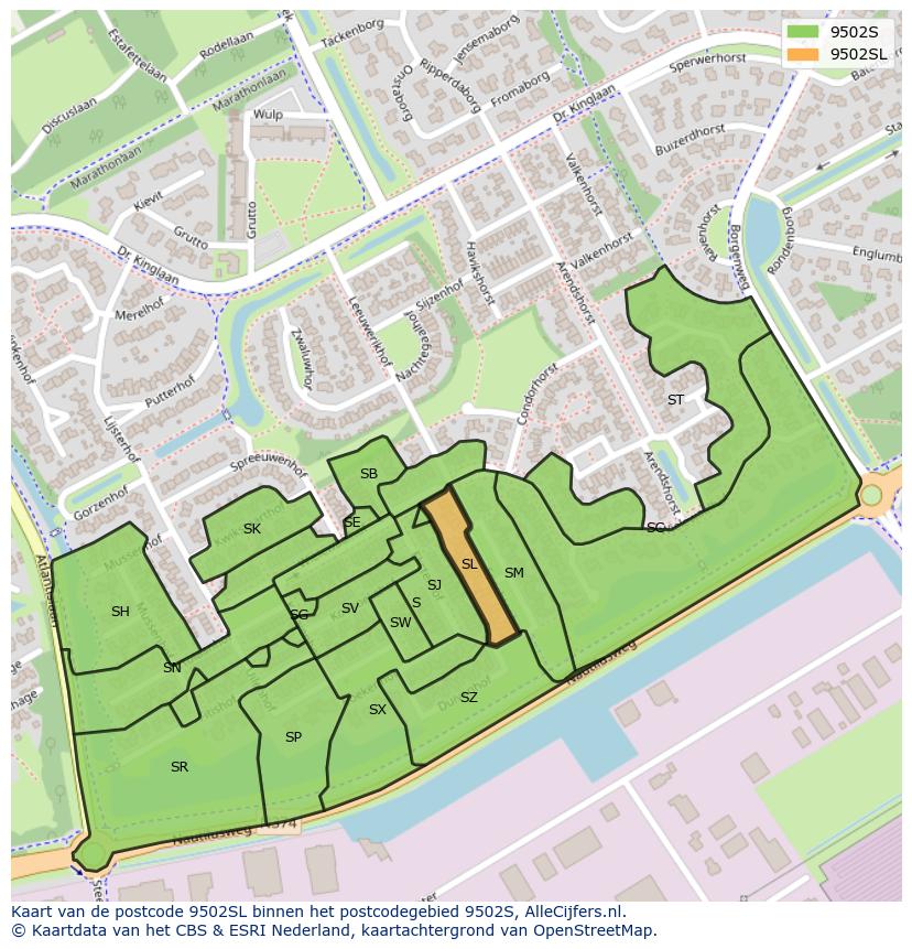 Afbeelding van het postcodegebied 9502 SL op de kaart.