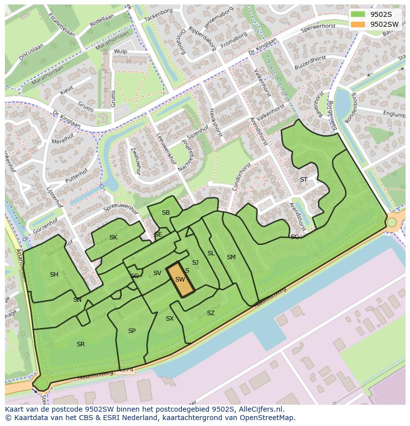 Afbeelding van het postcodegebied 9502 SW op de kaart.