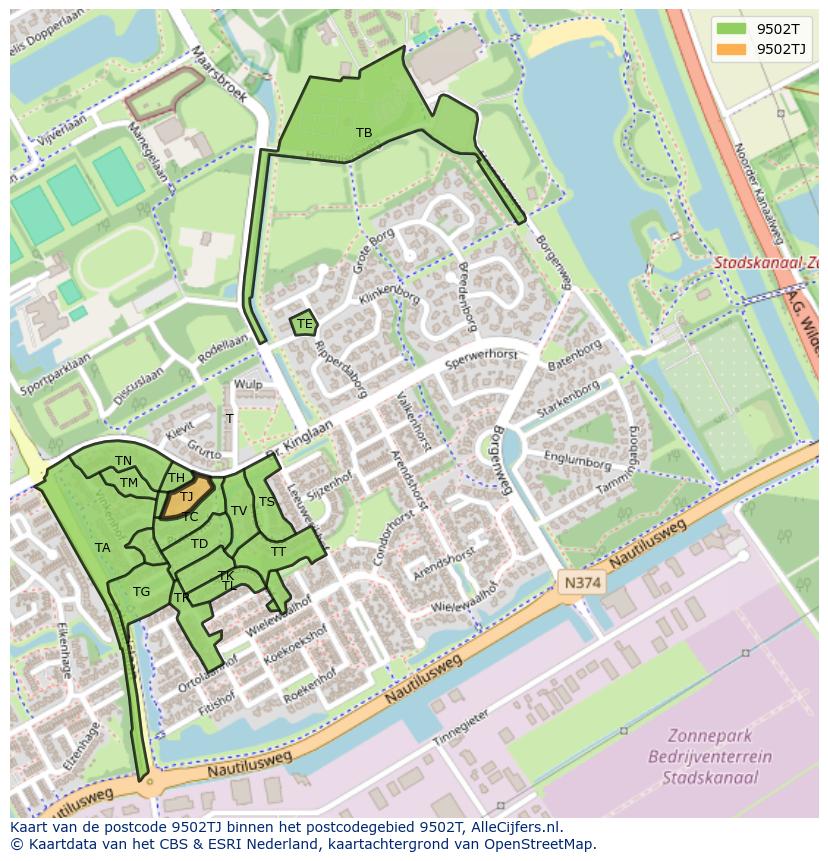 Afbeelding van het postcodegebied 9502 TJ op de kaart.