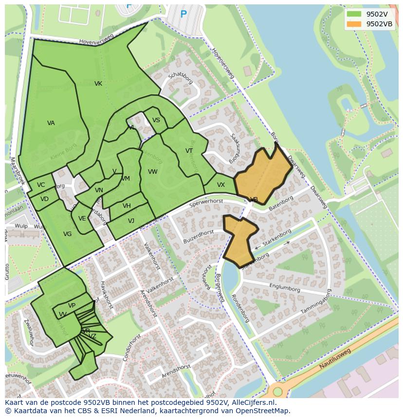 Afbeelding van het postcodegebied 9502 VB op de kaart.