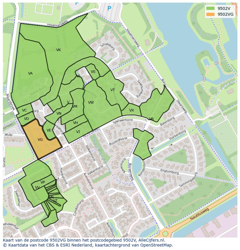 Afbeelding van het postcodegebied 9502 VG op de kaart.