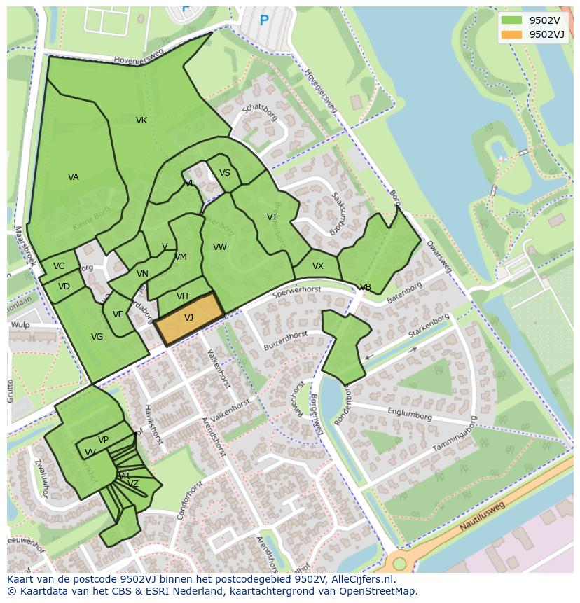 Afbeelding van het postcodegebied 9502 VJ op de kaart.