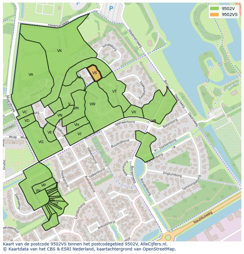 Afbeelding van het postcodegebied 9502 VS op de kaart.