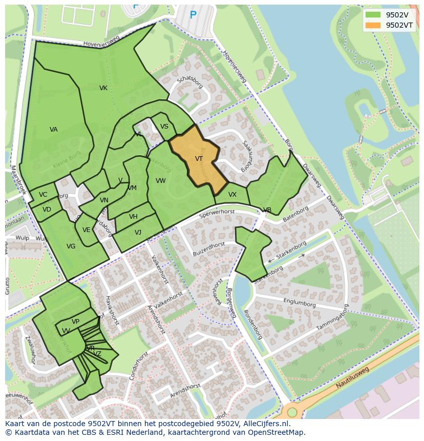 Afbeelding van het postcodegebied 9502 VT op de kaart.
