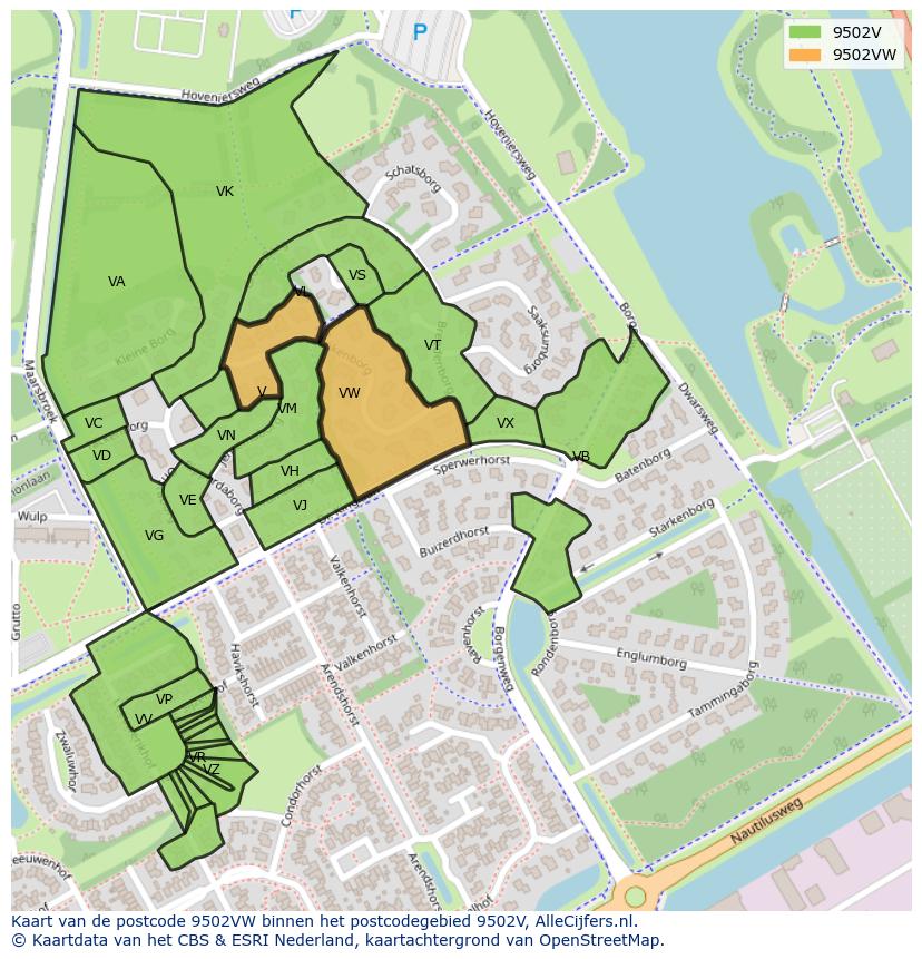 Afbeelding van het postcodegebied 9502 VW op de kaart.