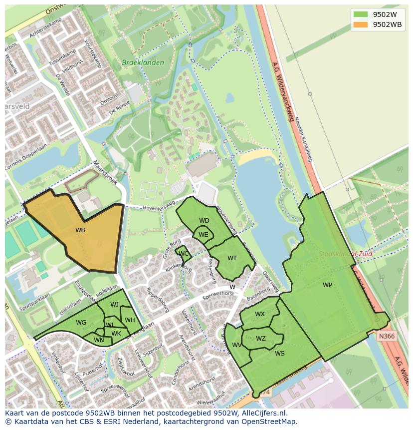 Afbeelding van het postcodegebied 9502 WB op de kaart.