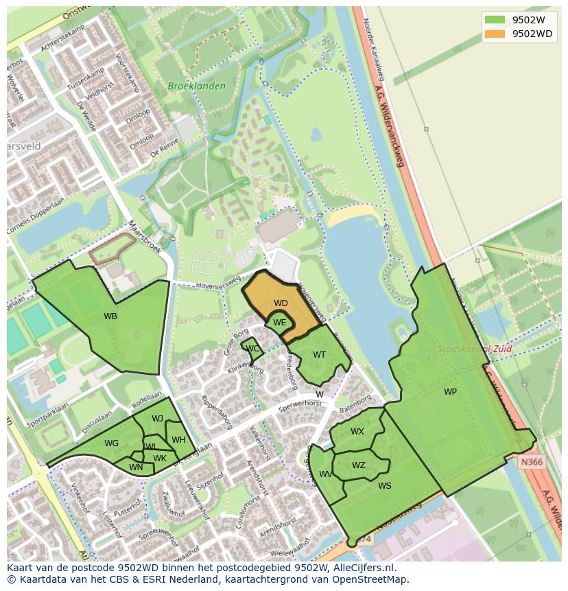 Afbeelding van het postcodegebied 9502 WD op de kaart.