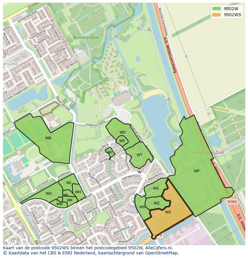 Afbeelding van het postcodegebied 9502 WS op de kaart.